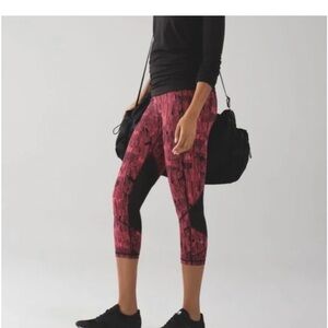 Lululemon Athletica Inspire Crop II Coral and Black Leggings Size 6 Activewear